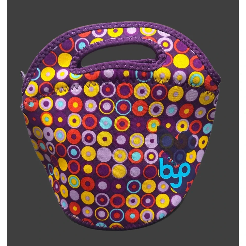 BYO by Built NY Express Lunch Bag Purple Retro‎ Circle Print Neoprene B-LB32